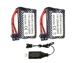 VBILUM Batterie Bateau RC 7,4V 1200mAh 8,88Wh SM-5P Prise Batterie pour Bateau RC 2008 R206 R208 R308 TX123 V003 V006 Bateau Batterie avec câble de Charge (2 pièces)