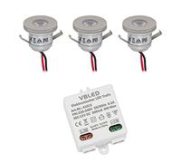 VBLED® Lot de 3 mini spots encastrables 1 W IP65 avec transformateur LED 12 V CC IP67 (extensible jusqu'à 10 LED) Blanc chaud