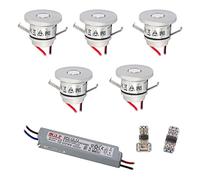 VBLED® Lot de 5 mini spots encastrables 1W, mini spots IP65 blanc chaud avec transformateur LED 12W 12V CC, IP67 (extensible jusqu'à 10 LED) [Classe énergétique A++]