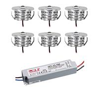 VBLED® Lot de 6 mini spots encastrables Pialux 3 W 700 mA 190 lm Blanc chaud avec bloc d'alimentation IP67