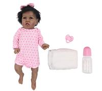 VBLKUYDPR Poupée bébé Noire Africaine, Jouet de Simulation, tête réaliste avec Cheveux Doux, Comprend Une Couche-tétine pour biberon de Lait, poupée Baignable pour Enfants âgés de 3 Ans et