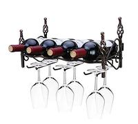 VBNCUUIOPO Porte-verres à vin mural en métal pour 4 bouteilles et 6 tasses - Design baroque rétro en cuivre pour bar et cuisine