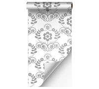 VBNEXYR Papier Peint Autocollant Papier Peint Mural Floral Linéaire 45cm×200cm Idéal pour Les Murs Du Salon Et de La Chambre Avec Une Petite Décoration Florale Grise