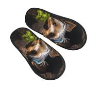 VBNTY A little Yorkshire Terrier Pantoufles pelucheuses antidérapantes pour femme - Chaudes et confortables - Chaussures de chambre à coucher, Noir , Large Men/ Small Women