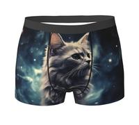 VBNTY Boxer pour homme avec motif chat dans une nébuleuse - Respirant et extensible - Évacuation de l'humidité, Noir , L