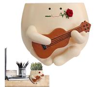 Vbnuyhim Cache-Pot avec Visage Mignon, Smile Face - Pots de Fleurs pour l'extérieur - Pots de en résine avec ukulélé et Motif de Roses pour succulentes, vignes, azalées