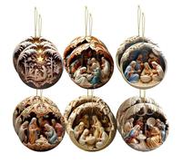 Vbnuyhim Lot de 12 décorations de crèche religieuses en bois - Décoration de voiture, décoration de maison, ornements religieux de Noël pour le mur de la porte d'entrée