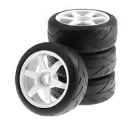 VBNYBA RC Roues et pneus Compatible avec HSP pour ZD pour HPI pour WLtoys pour ARRMA 4 Pièces 105 Mm Pneu en Caoutchouc Roue en Plastique avec Adaptateur 17 Mm 1/8 sur Route Rallye RC Voiture(White)