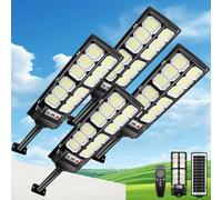VBOK IGFE 600W Lampadaire Solaire Exterieur,6500K Projecteur Solaire Exterieur avec Télécommande,IP66 Étanche Puissant Spot Solaires Exterieur Éclairage pour Jardin, Cour, Parking (4 Pièces)