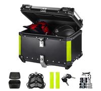 VBOOLAS Top Case Moto 55L Alliage d'aluminium, robuste et étanche, Topcase universel avec serrure de sécurité, dossier et sol, pour le rangement du casque (noir A)