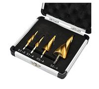VBPCEFZTLK For 4pcs / set Hss Foret central rainuré en spirale for boîtier 3-12mm 4-12/20 / 32mm Métal Titanium enduit Titanium Step Cone Foret Trouper de trou peu