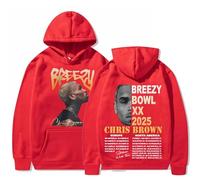 VBPOIYB Sweats à Capuche Chris Brown Tour XX 2025 Album Sweat à Capuche Harajuku pour Hommes Sweats surdimensionnés (Red,TG)