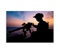 VBQHIR Impression sur toile Silhouette d'un artilleur naval au coucher du soleil 30 x 45 cm