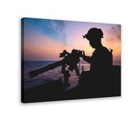 VBQHIR Impression sur toile Silhouette d'un artilleur naval au coucher du soleil 60 x 90 cm