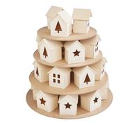 VBS Calendrier de l'Avent Maisons-Pyramide 28 pièces en contreplaqué à peindre et à décorer, diamètre 32.5 cm, hauteur 34.0 cm, idéal pour l'Avent, adapté à la technique des serviettes et du découpage