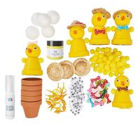 VBS Kit créatif Poussin en pot cuite 5 pièces 10 cm Terracota Polystyrène Plastique Polyester Paille Printemps Kit créatif DIY Déco de Pâques Besoin de bricolage
