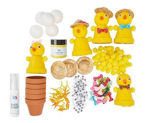 VBS Kit créatif Poussin en pot cuite 5 pièces 10 cm Terracota Polystyrène Plastique Polyester Paille Printemps Kit créatif DIY Déco de Pâques Besoin de bricolage