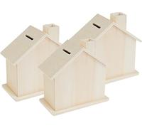 VBS Lot de 3 tirelires maison contreplaqué 10,5x10,5,5cm tirelire épargne