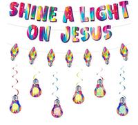 VBS Station Ensemble de bannières Shine A Light On Jesus Prestung Church | VBS 2026 Station d'illumination chrétienne pour église, salle de corations à suspendre au plafond avec guirlande