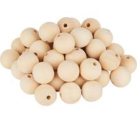 VBS XXL Boules en bois percées paquet de 50 ou 25 perles en bois DIY Perles de bricolage rondes Boules en bois non vernies Ø 30 mm, 50 pc.