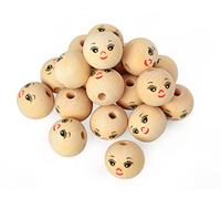 VBS XXL Têtes en Bois Avec Visage 25 Pièces ø 30mm Boules Perles Visage DIY Nature Souriant Perles Créatives Bricolage