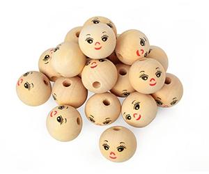 VBS XXL Têtes en Bois Avec Visage 25 Pièces ø 30mm Boules Perles Visage DIY Nature Souriant Perles Créatives Bricolage