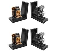 Vbsndhbde Serre-Livres Caméra Rétro Noir Argent Décor Étude Maison Moderne | Ensemble compact de 2 serre-livres caméra rétro améliore les étagères, apporte esthétique et organise magazines et romans.