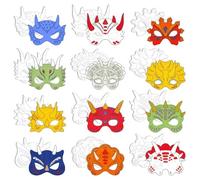 Vbxvsa Lot de 12 masques dinosaures à peindre - Kit de bricolage pour enfants - Masques pour anniversaire d'enfant, carnaval, fête dinosaure (blanc)