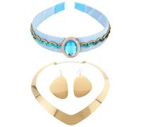 Vbxvsa Lot de 3 accessoires de princesse avec diadème bleu avec ornements dorés (boucles d'oreilles + collier), accessoires de costume de princesse arabe pour carnaval, Halloween, cosplay