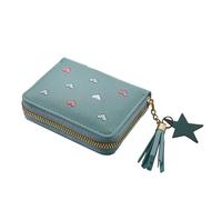 Vbxvsa Petit portefeuille court pour femme avec fermeture éclair bleue et porte-carte d'identité brodé en forme de cœur, bleu, Normal, Décontracté