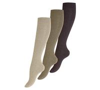 VCA Lot de 3 paires de chaussettes montantes pour femme. Sans ceinture élastique, couleur: marron. Origine de (39-42, Marron)
