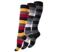 VCA - Lot de 3 paires de mi-bas - rayures larges style color-block - coton - femme (35/38, noir, anthracite, gris, marron)