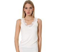 VCA Textil Débardeur - Coton peigné - Large empiècement Dentelle - sans Couture latérale - Femme (52/54, Champagne)