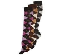 VCA Textil Lot de 3 paires de mi-bas en coton - motif carreaux - femme - lilas, gris, marron - taille 35/38