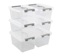 Vcansay Lot de 6 bacs de rangement en plastique transparent de 6 litres avec couvercles transparents et poignées grises