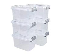 Vcansay Lot de 6 boîtes de rangement en plastique avec couvercles et poignées Transparent et gris 5 l