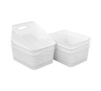 Vcansay Lot de 6 Panier Rangement en Plastique, Panier Rectangle en Plastique, Blanc