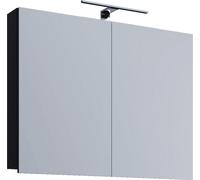 VCB1 Armoire de toilette murale avec miroir 80 cm, éclairage inclus, noir.