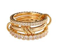 VCCKNB JEWELRY Bague multi-maillons connectée, anneau de déclaration d'éternité, anneau de connecteur épais en or, maillon Trinity entrelacé avec zircone cubique CZ serti