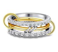 VCCKNB JEWELRY Bague multi-maillons connectée, anneau de déclaration d'éternité, anneau de connecteur épais en or, maillon Trinity entrelacé avec zircone cubique CZ serti