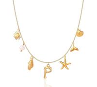 VCCKNB JEWELRY Colliers à breloques initiales pour femmes et filles, colliers plaqués or 14 carats avec lettres de A à Z, coquillages, bohème, été, coquillages, alphabet (P)