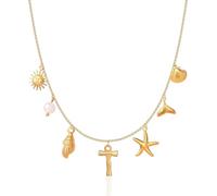 VCCKNB JEWELRY Colliers à breloques initiales pour femmes et filles, colliers plaqués or 14 carats avec lettres de A à Z, coquillages, bohème, été, coquillages, alphabet (T)