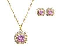 VCCKNB JEWELRY Ensembles collier et boucles d'oreilles pour femme en or, cœur, papillon et fleur (A-Ensemble collier et boucles d'oreilles ronds roses)