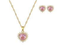VCCKNB JEWELRY Ensembles collier et boucles d'oreilles pour femme en or, cœur, papillon et fleur (B-Ensemble collier et boucles d'oreilles coeur rose)