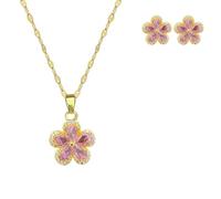 VCCKNB JEWELRY Ensembles collier et boucles d'oreilles pour femme en or, cœur, papillon et fleur (C-Ensemble collier et boucles d'oreilles roses à fleurs)
