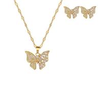 VCCKNB JEWELRY Ensembles collier et boucles d'oreilles pour femme en or, cœur, papillon et fleur (D-Ensemble collier et boucles d'oreilles papillon en or)