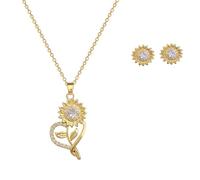 VCCKNB JEWELRY Ensembles collier et boucles d'oreilles pour femme en or, cœur, papillon et fleur (E- Ensemble collier et boucles d'oreilles tournesol en or)