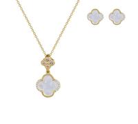 VCCKNB JEWELRY Ensembles collier et boucles d'oreilles pour femme en or, cœur, papillon et fleur (J-Collana e orecchini con quadrifoglio in madreperla bianca)