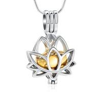 VCCWYQK Bijoux de crémation pour les cendres, collier avec pendentif en forme de fleur de lotus avec mini urne souvenir, bijou commémoratif pour les cendres, Acier inoxydable, Pas de gemme