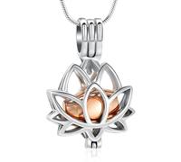 VCCWYQK Bijoux Funéraires pour Cendres - Collier Pendentif Fleur de Lotus pour Cendres avec Mini Urne Souvenir, Bijou Mémorial pour Cendres, Acier inoxydable, Pas de pierre précieuse